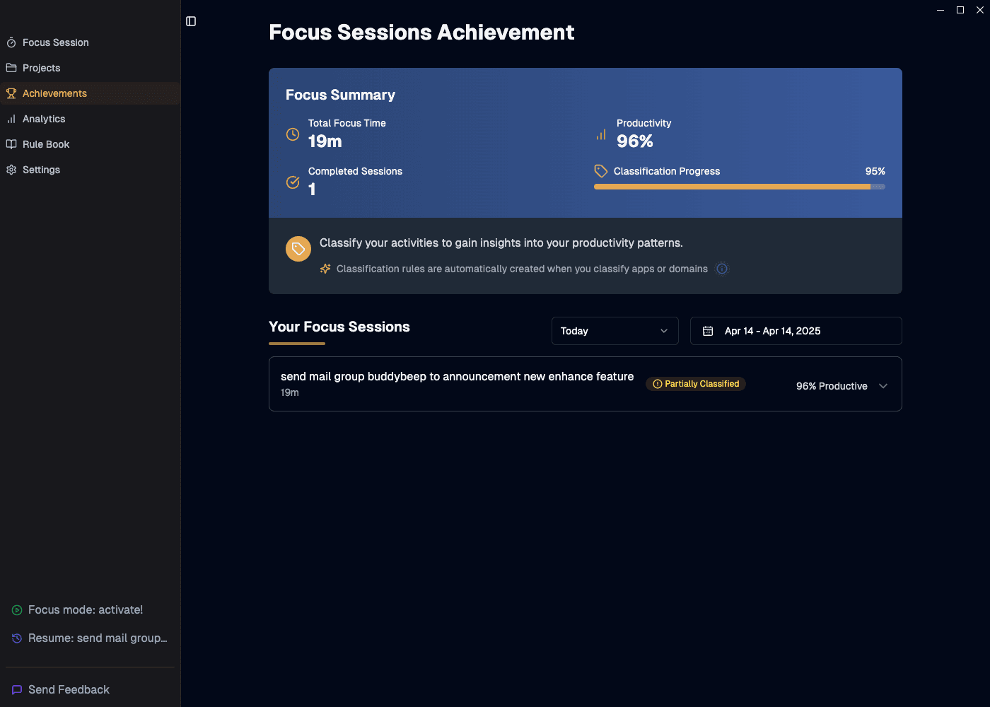 Achievement system in iTracksy
