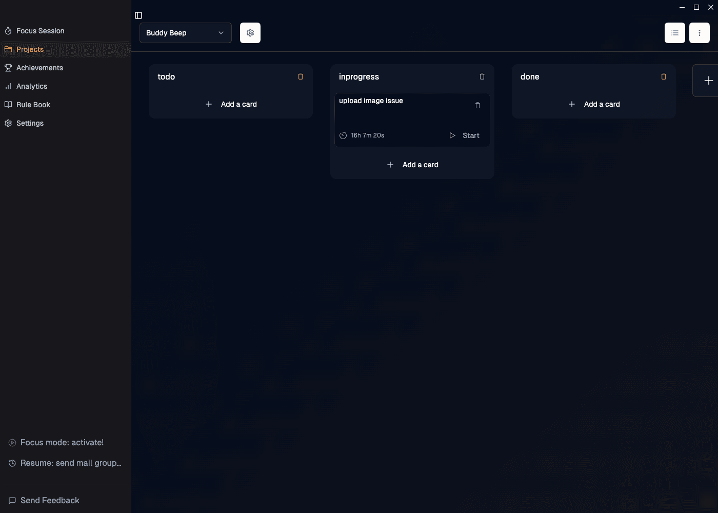 Project management kanban board in iTracksy